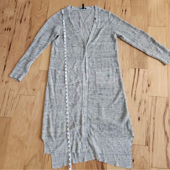 Eileen Fisher Gray Organic Linen V-Neck Cardigan Duster - Picture 3 of 6